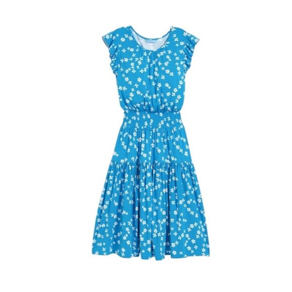 Draper James Faith Flutter Sleeve Dress Smocked Waist Blue Ditsy Floral Sz L NEW - Picture 8 of 9